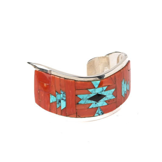 Vintage Sterling Silver Cuff Bracelet with Inlay