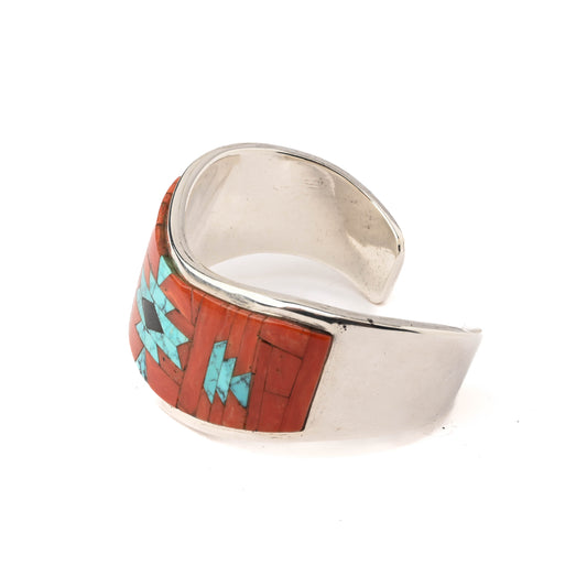 Vintage Sterling Silver Cuff Bracelet with Inlay
