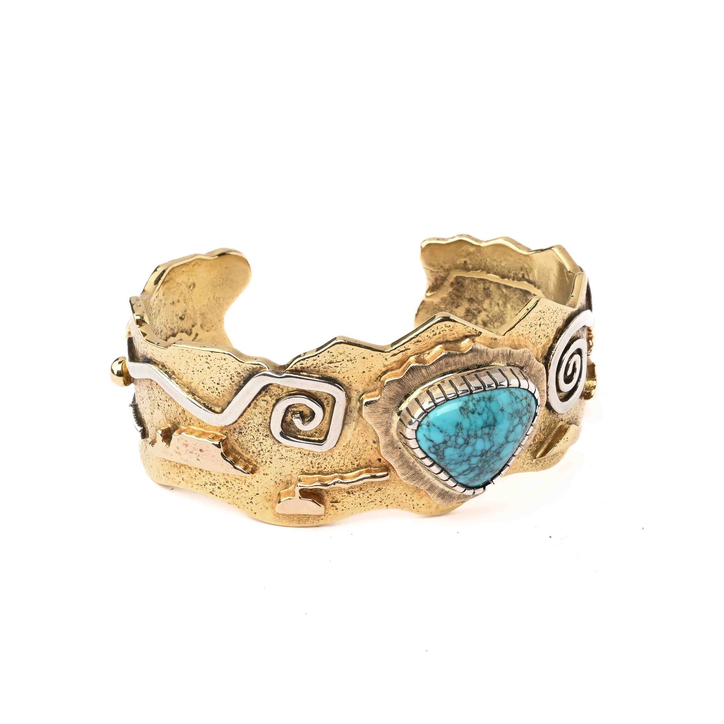 18K Gold Tufa Cast Bracelet with Lone Mountain Turquoise
