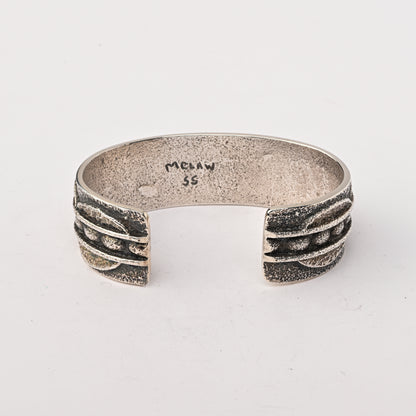 Sterling silver, Tufa-cast Cuff Bracelet set with a single Turquoise Stone