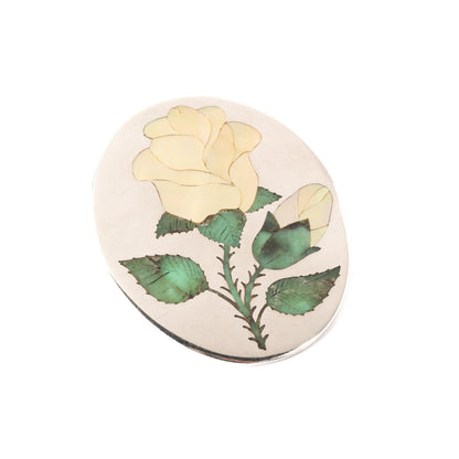 Vintage Silver White Rose Pin