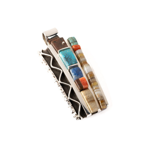 Silver Tapered Pendant with Multi-Stone Inlay