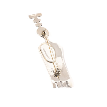 Silver Petroglyph Figure Pin with Turquoise & Gold Eyes