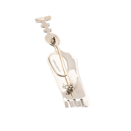 Silver Petroglyph Figure Pin with Turquoise & Gold Eyes