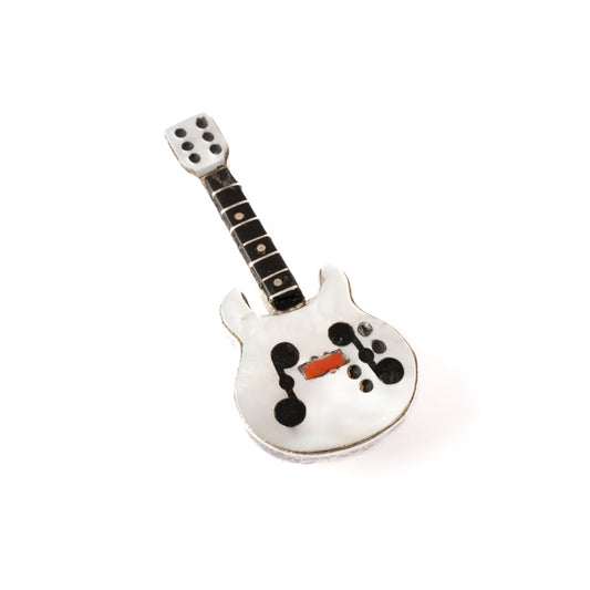 Vintage Silver Guitar Pin/Pendant – Turquoise, Jet & Coral Inlay
