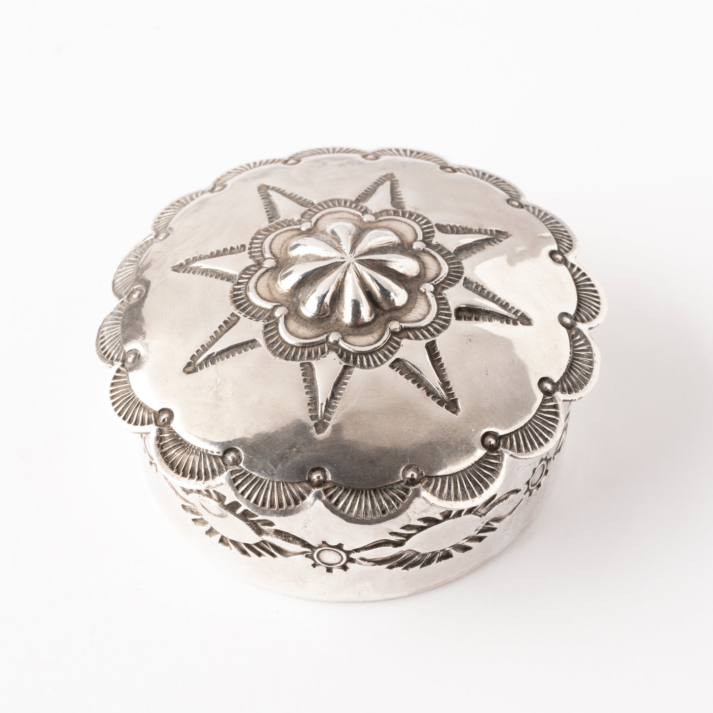 Vintage Stamped Sterling Silver Round Pill Box