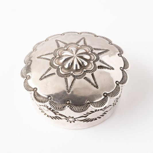 Vintage Stamped Sterling Silver Round Pill Box