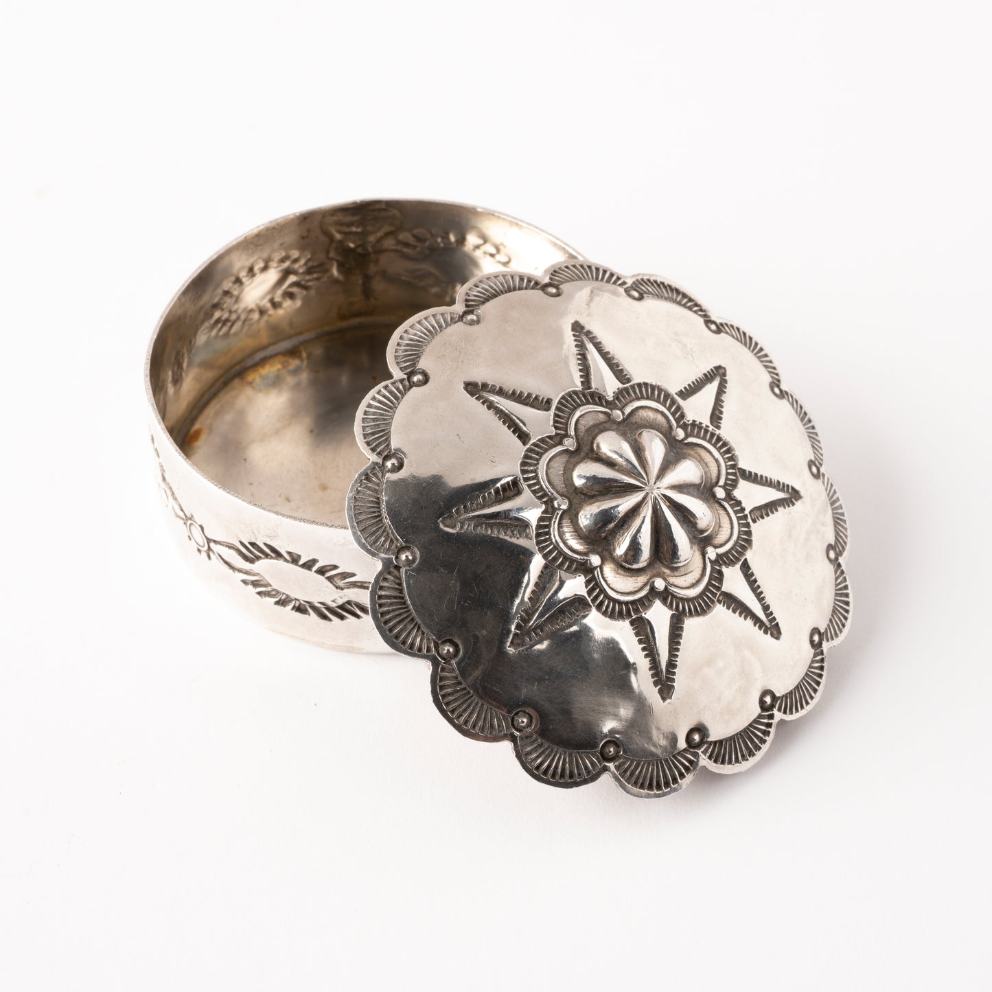 Vintage Stamped Sterling Silver Round Pill Box