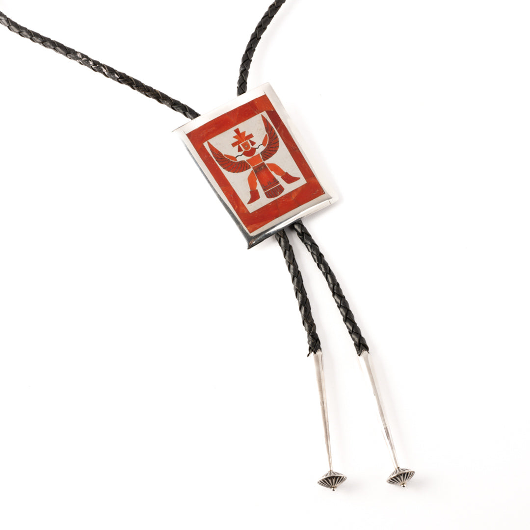 Silver Bolo with Coral Inlay – Knifewing Design