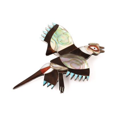 Vintage sterling silver, inlay pin of pheasant