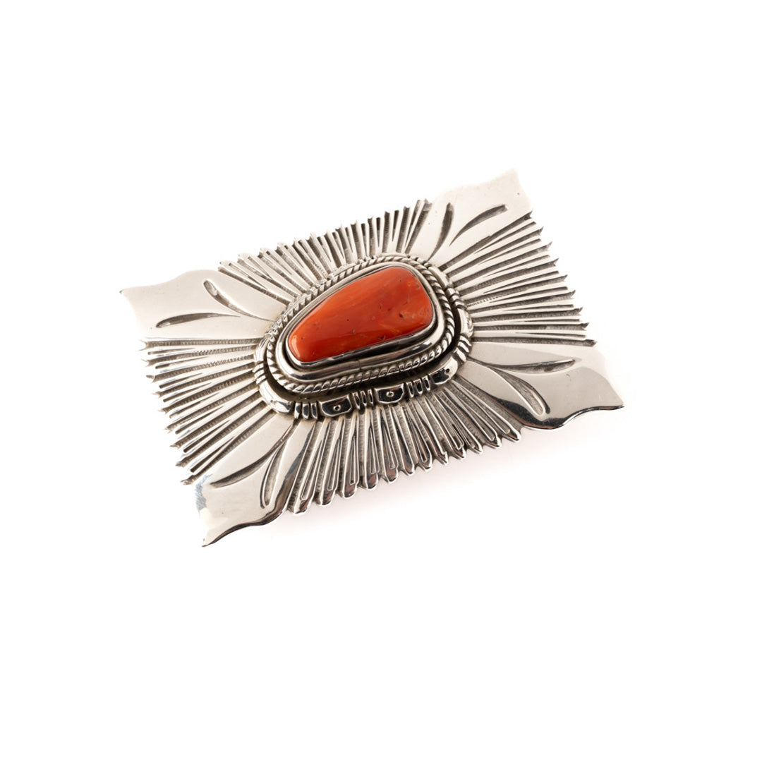 Engraved Silver and Coral Buckle