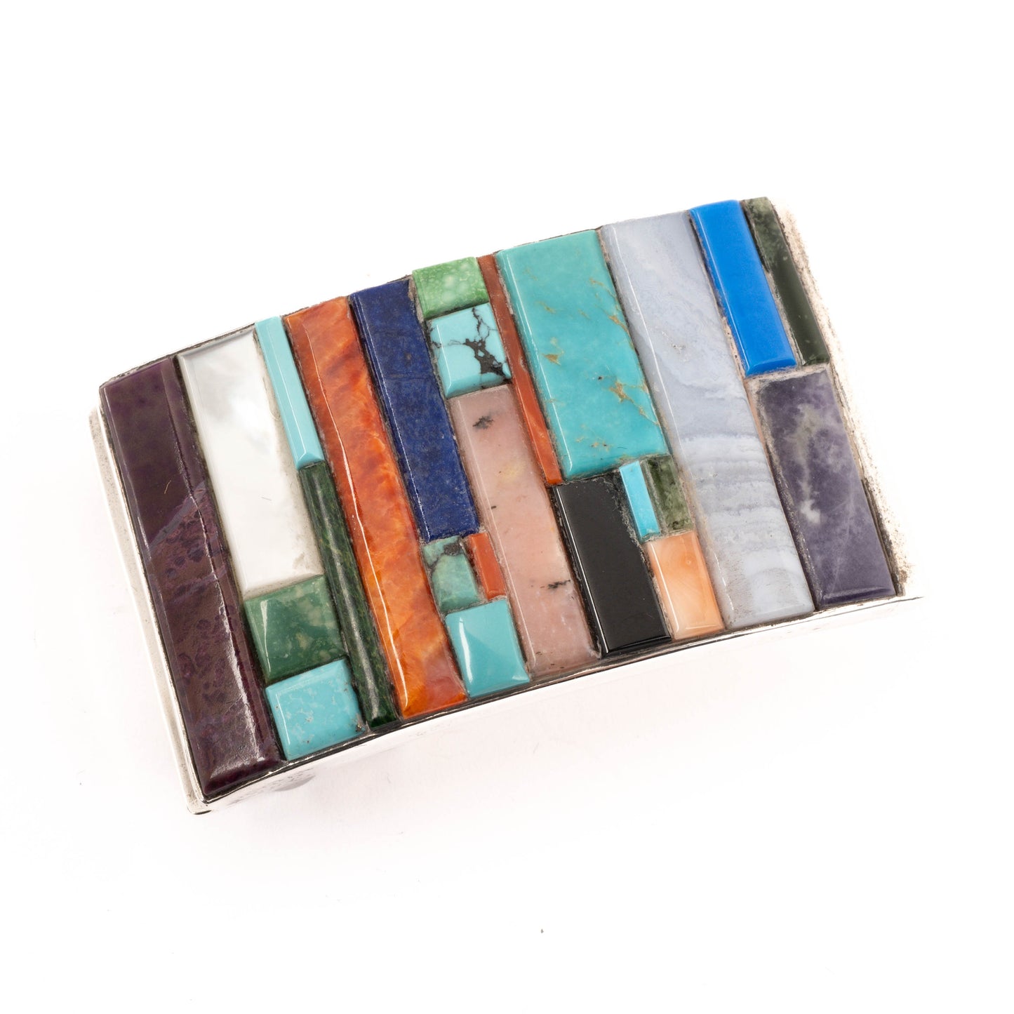 Vintage Sterling Buckle with Multicolored Inlay