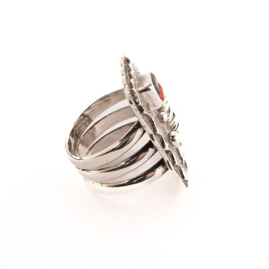 Labradorite & Coral Appliqué Ring