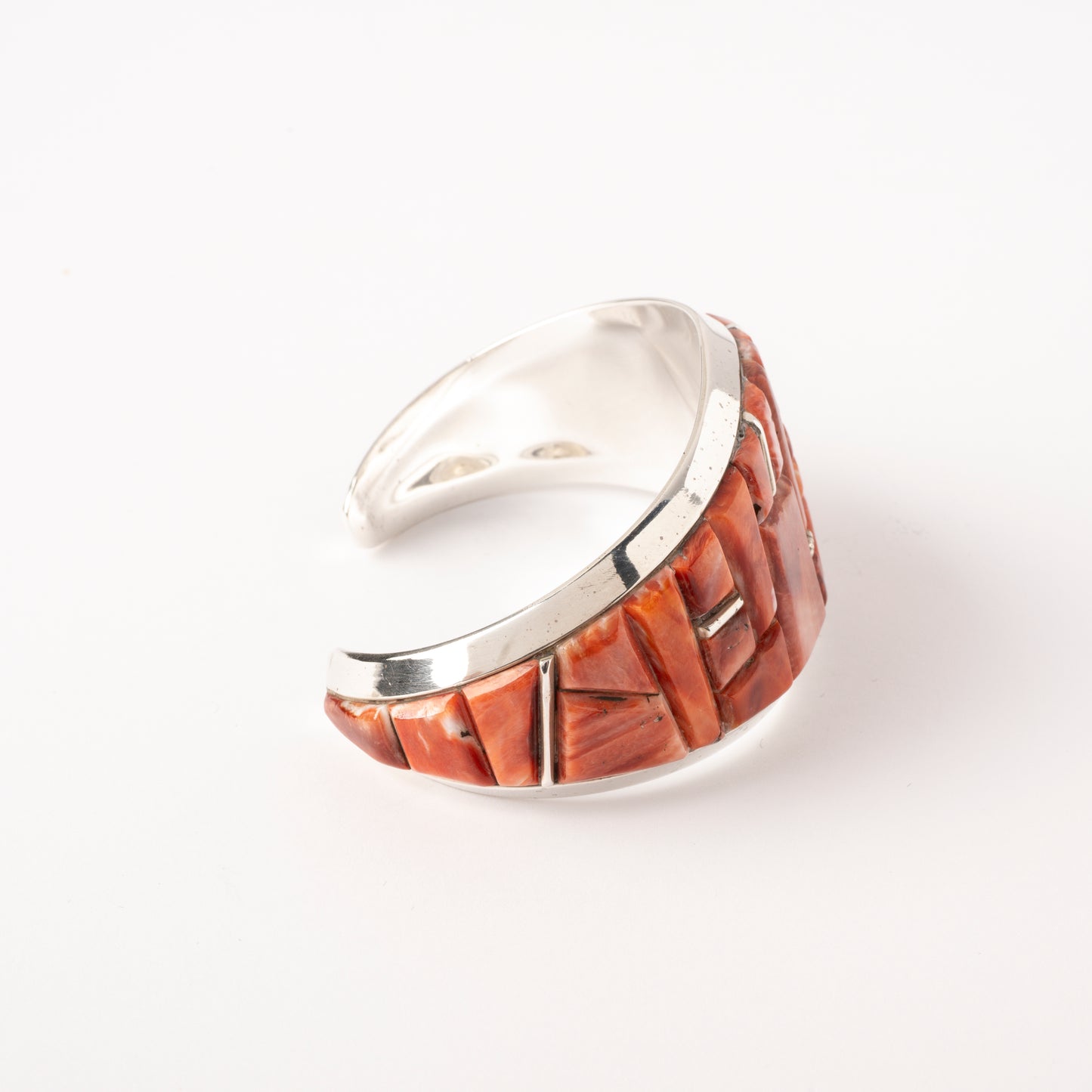 Sterling Silver Cuff Bracelet with Orange Spiny Oyster Cobblestone Inlay