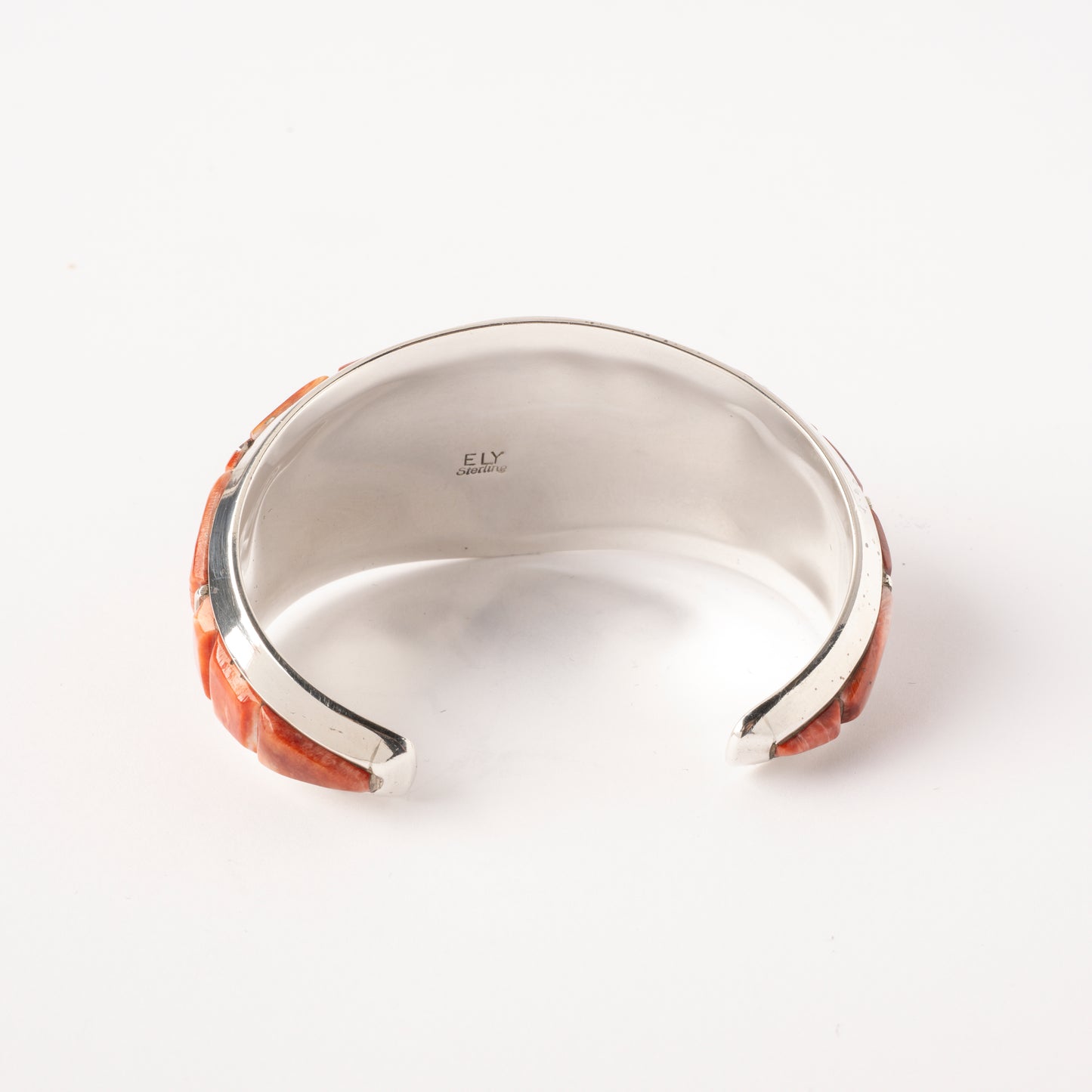 Sterling Silver Cuff Bracelet with Orange Spiny Oyster Cobblestone Inlay