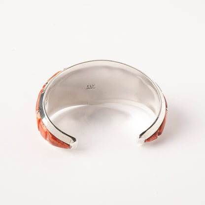 Sterling Silver Cuff Bracelet with Orange Spiny Oyster Cobblestone Inlay