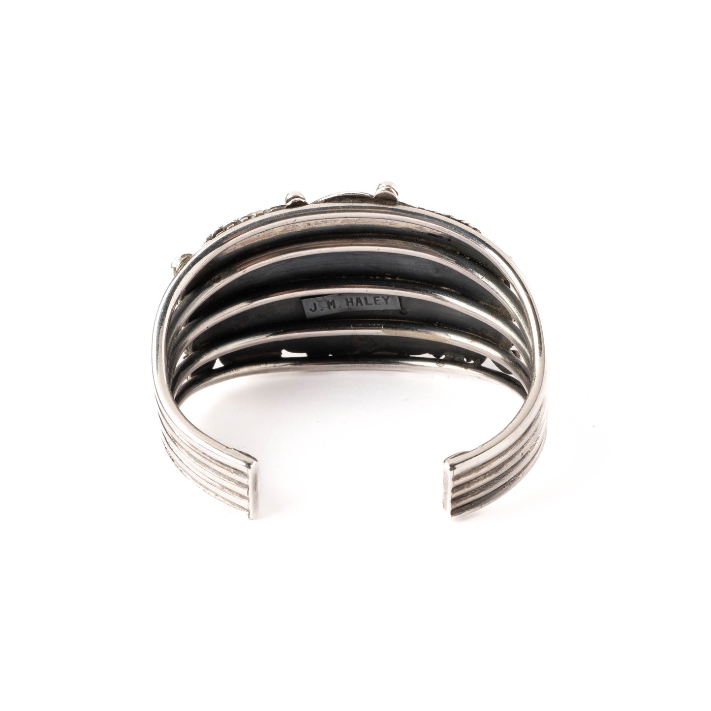 Vintage Sterling Silver Cuff Bracelet with Applique Silverwork and set with a Large Turquoise Stone and Five Square Turquoise Stones (Copy)