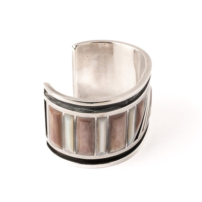 Vintage Sterling Silver Bracelet with Pink and White Shell Inlay