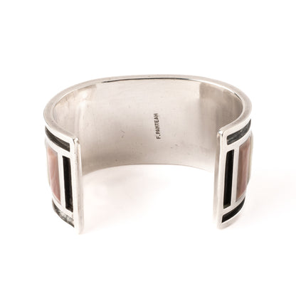 Vintage Sterling Silver Bracelet with Pink and White Shell Inlay