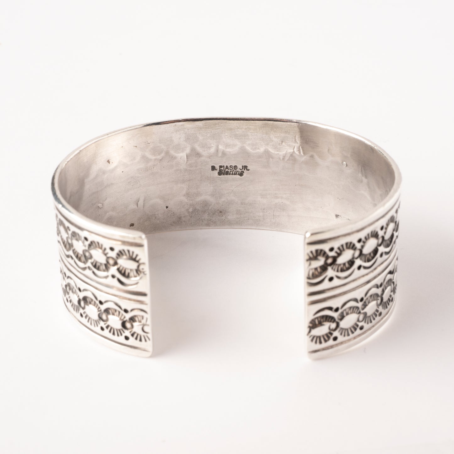 Vintage Sterling Silver Stamped Cuff Bracelet with Inlay