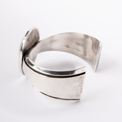 Vintage, Sterling Silver Cuff Bracelet with a Large Oval Piece of Mother-of-Pearl