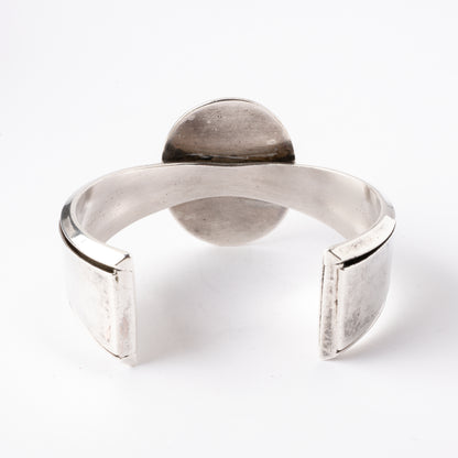 Vintage, Sterling Silver Cuff Bracelet with a Large Oval Piece of Mother-of-Pearl