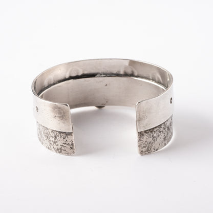 Vintage Sterling Silver Cuff Bracelet with Turquoise Stone set with 14K Gold Bezel