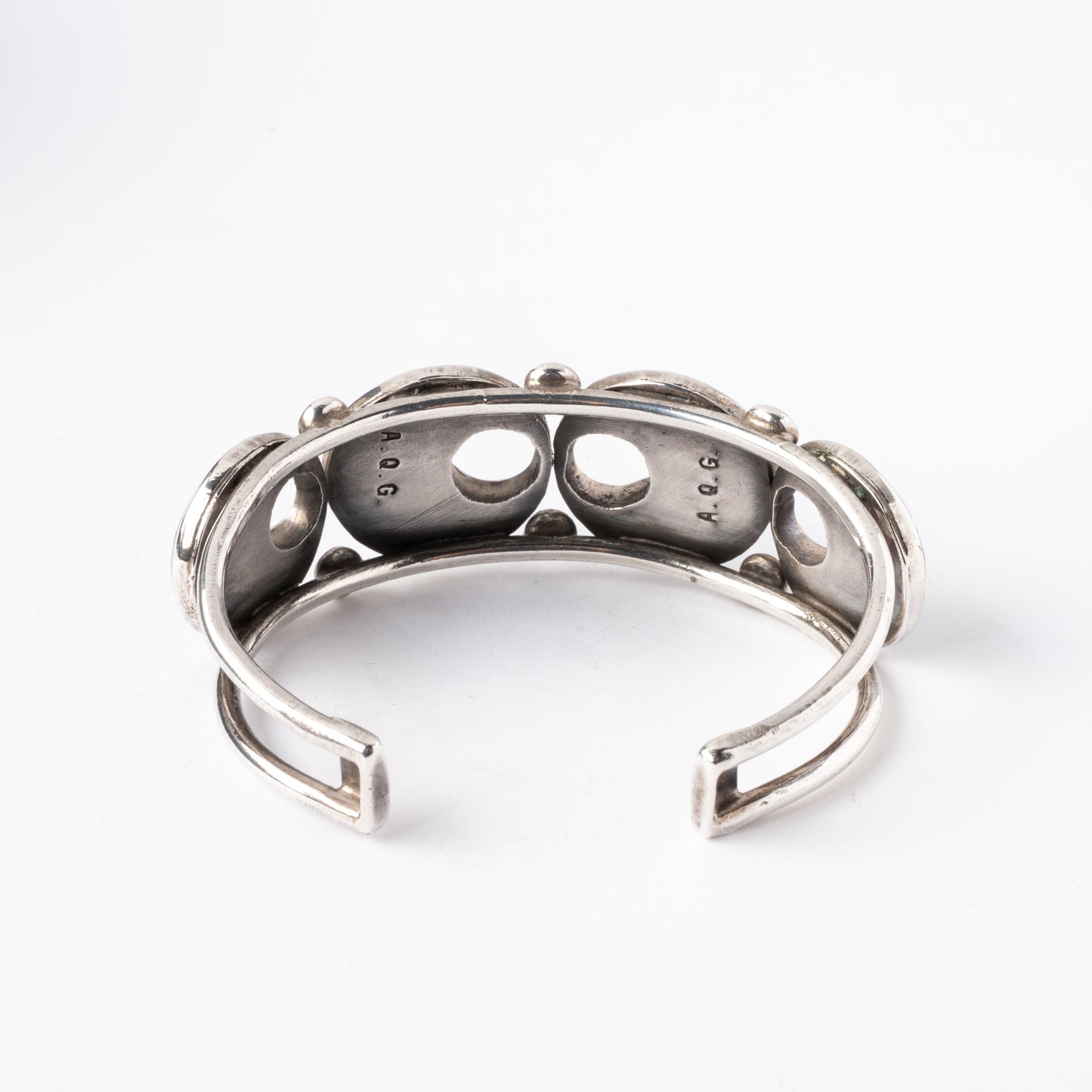 Vintage Sterling Silver, Wire Cuff Bracelet with Four Panels of Turquoise Inlay