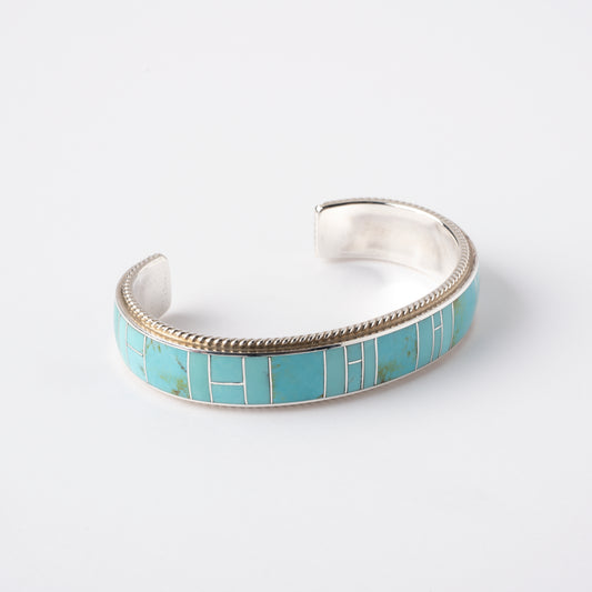 Sterling Silver Cuff Bracelet with Turquoise Channel Inlay