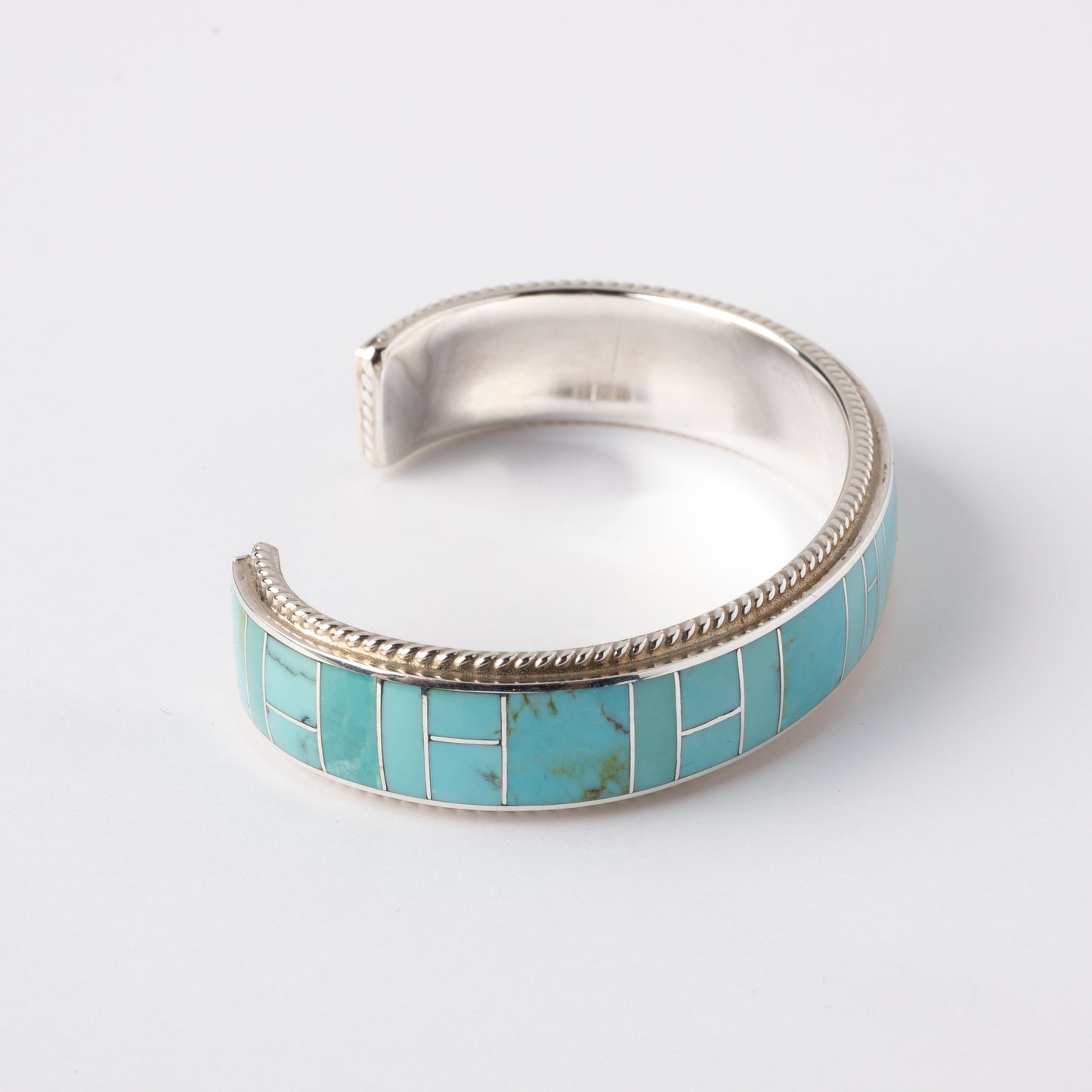 Sterling Silver Cuff Bracelet with Turquoise Channel Inlay