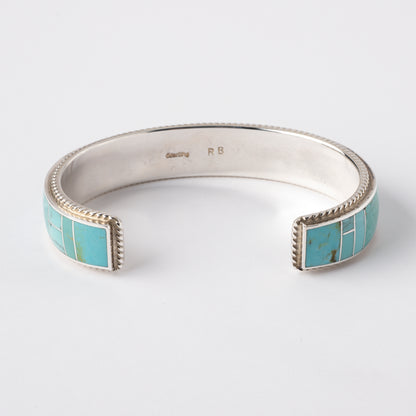 Sterling Silver Cuff Bracelet with Turquoise Channel Inlay