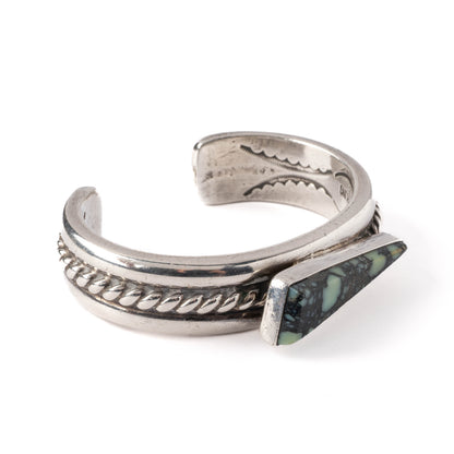 Heavy Vintage Sterling Silver Cuff Bracelet with Triangle-Shaped Turquoise Stone