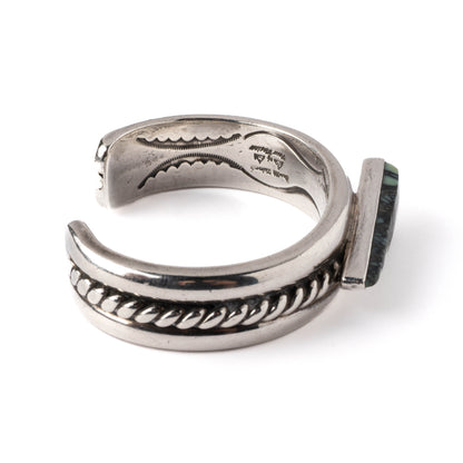 Heavy Vintage Sterling Silver Cuff Bracelet with Triangle-Shaped Turquoise Stone