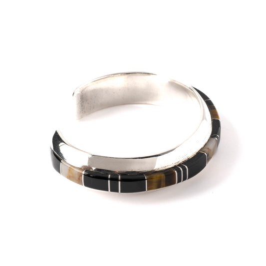 Vintage Sterling Silver Multicolor Channel Inlay Cuff Bracelet