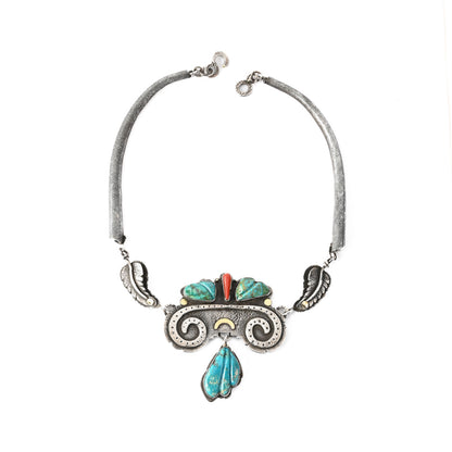 Hand-Wrought Necklace with Turquoise & Gold