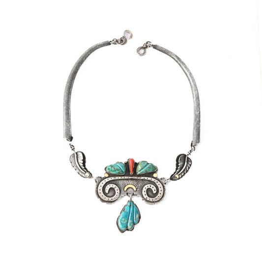 Hand-Wrought Necklace with Turquoise & Gold