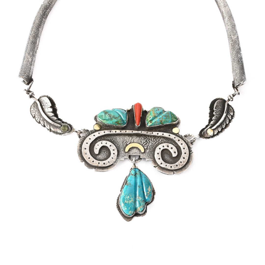 Hand-Wrought Necklace with Turquoise & Gold
