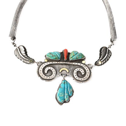 Hand-Wrought Necklace with Turquoise & Gold
