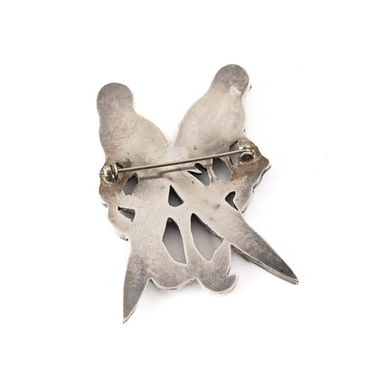 Vintage sterling silver, inlay pin of two parrots