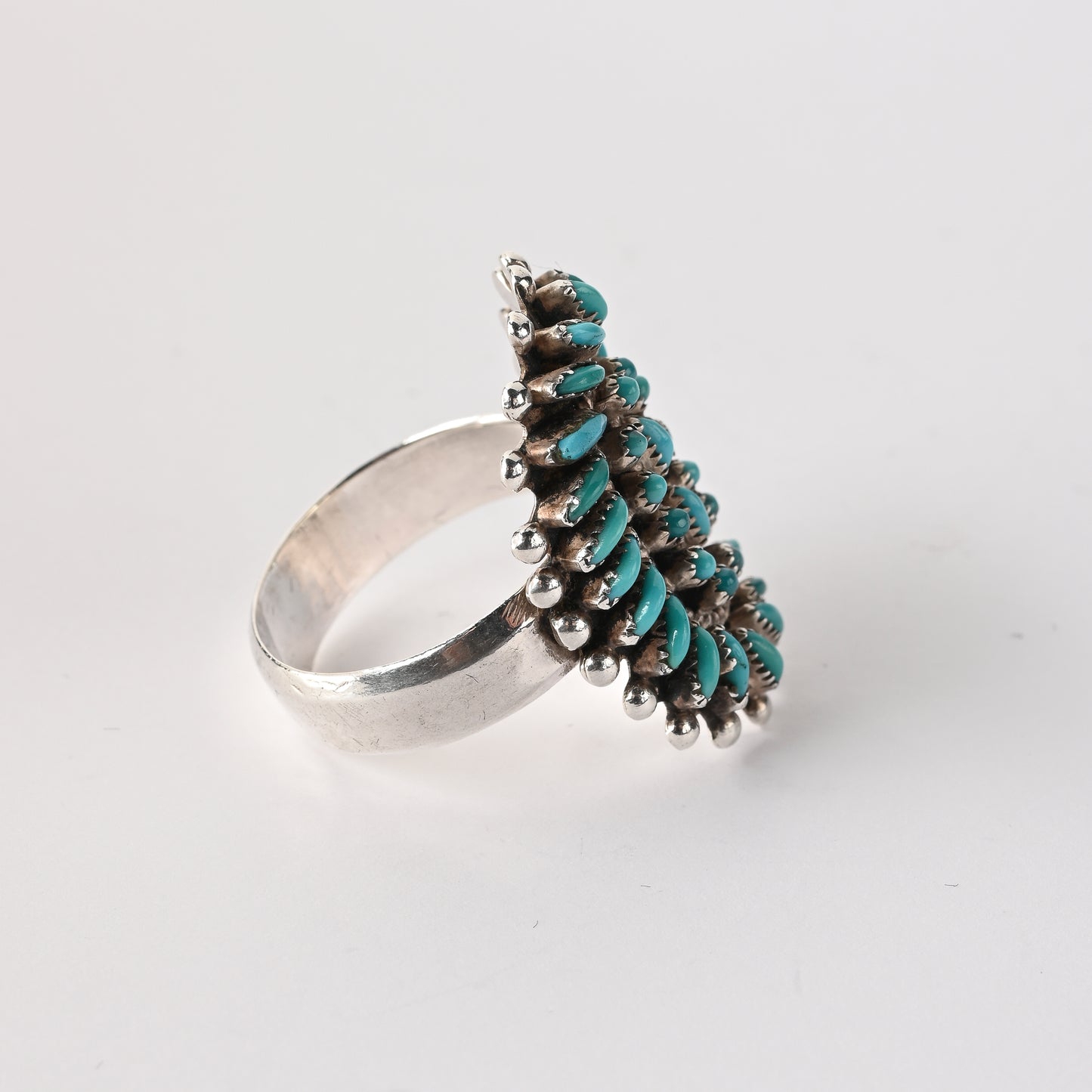 Vintage Sterling Silver, Needlepoint and Petit Point Turquoise Ring