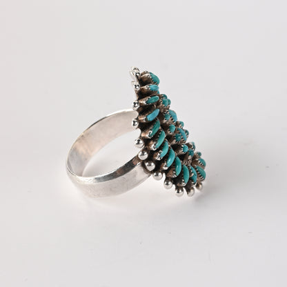 Vintage Sterling Silver, Needlepoint and Petit Point Turquoise Ring