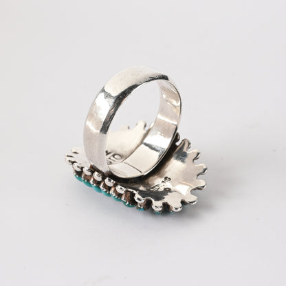 Vintage Sterling Silver, Needlepoint and Petit Point Turquoise Ring