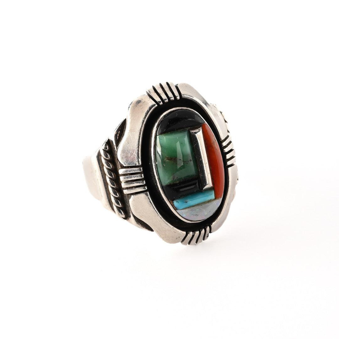 Turquoise & Coral Inlay Ring