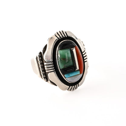 Turquoise & Coral Inlay Ring