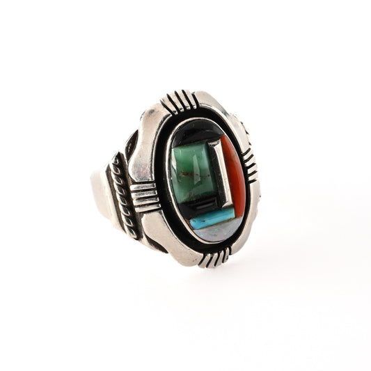 Turquoise & Coral Inlay Ring
