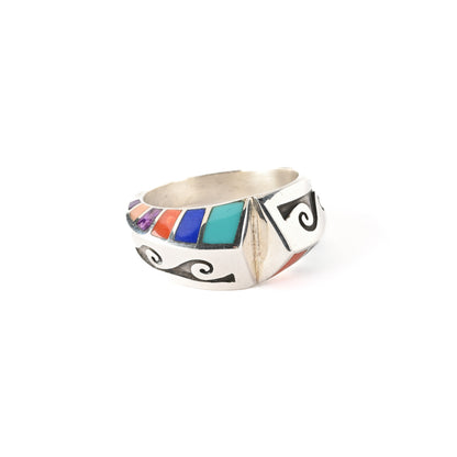 Multi-Stone Tufa-Cast Inlay Ring
