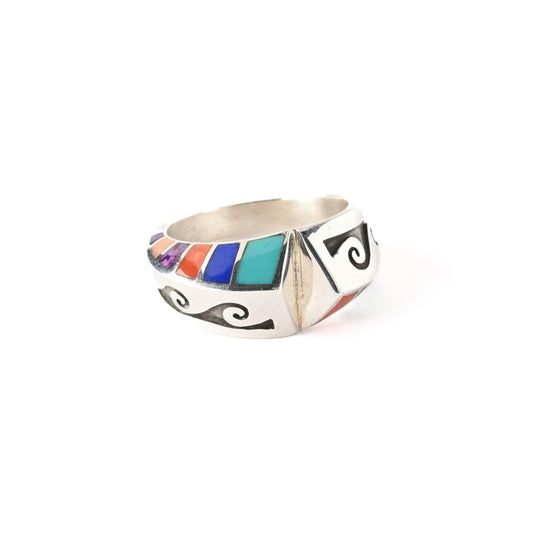 Multi-Stone Tufa-Cast Inlay Ring