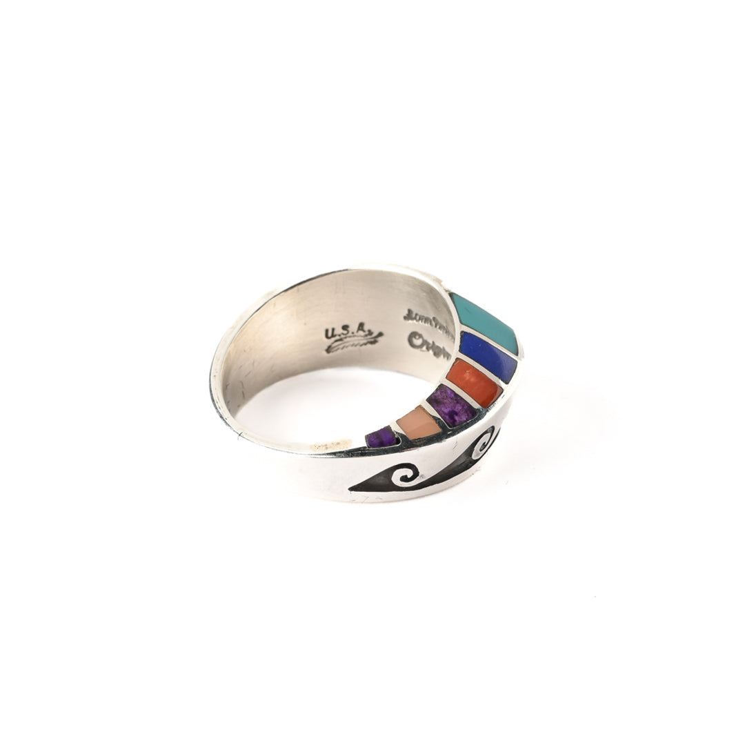 Multi-Stone Tufa-Cast Inlay Ring