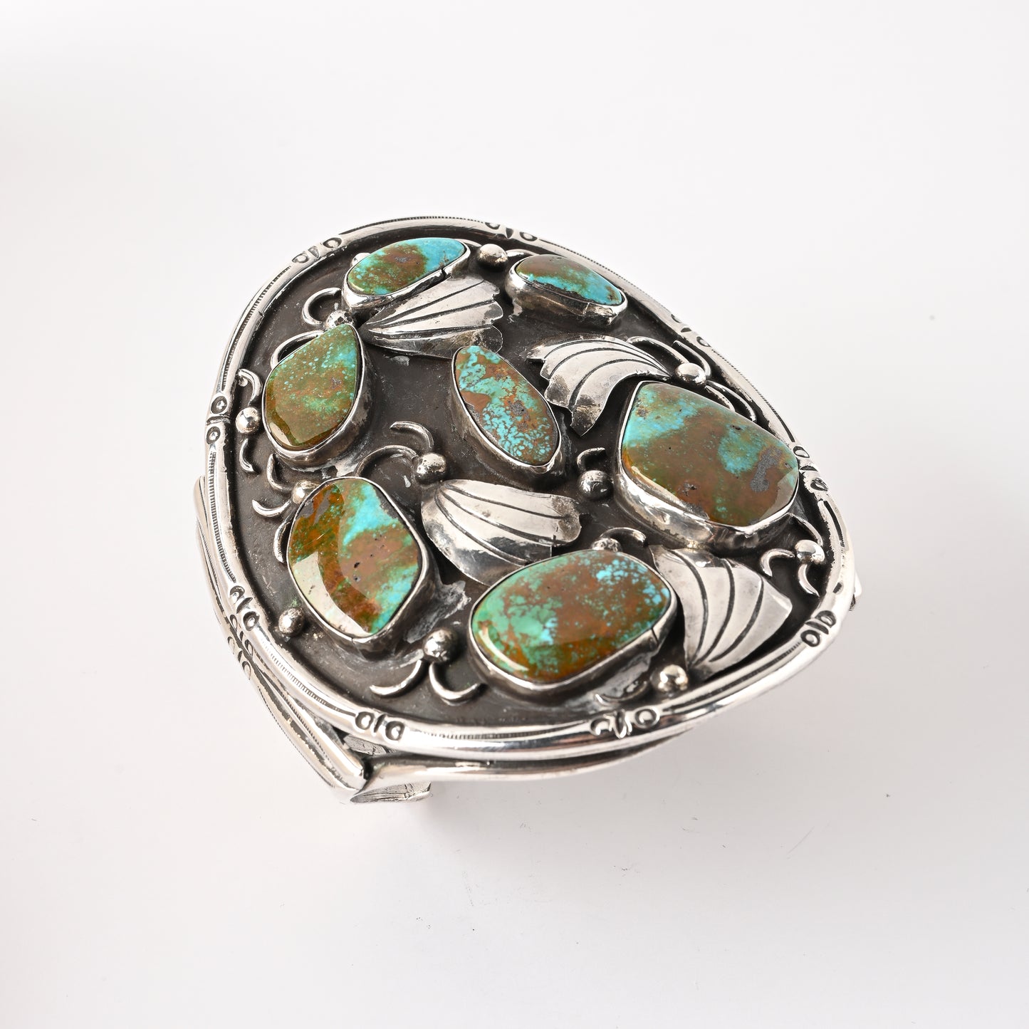 Vintage Sterling Silver Large Ketoh-Style Bracelet with Turquoise