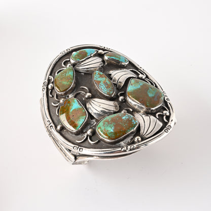 Vintage Sterling Silver Large Ketoh-Style Bracelet with Turquoise